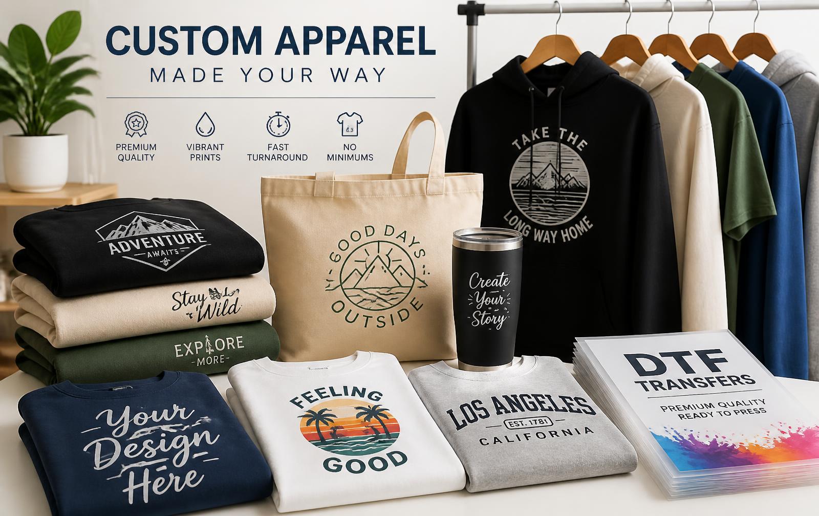 Custom printed apparel, merchandise and transfers produced by PrintMyCustomShirts.com